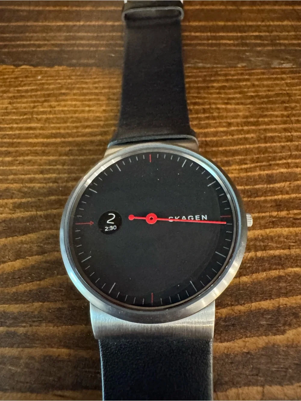 Skagen Ancher Collection Stainless Steel Case Watch with Black Leather Strap